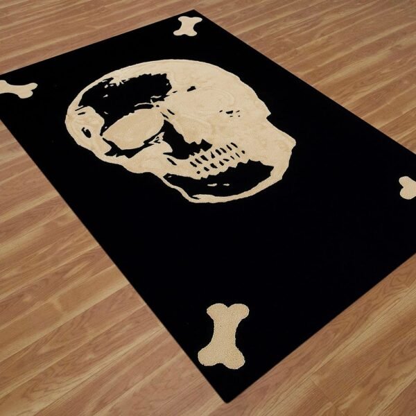Black Skull Rug Hand Tufted Wool Rug - Image 4