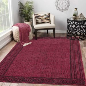 Bordered Handmade Rug Block Printed Area Rug