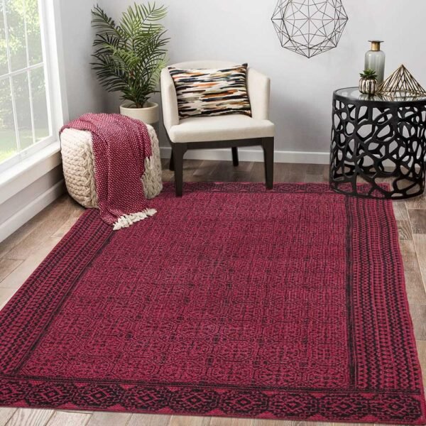 Bordered Handmade Rug Block Printed Area Rug - Image 2
