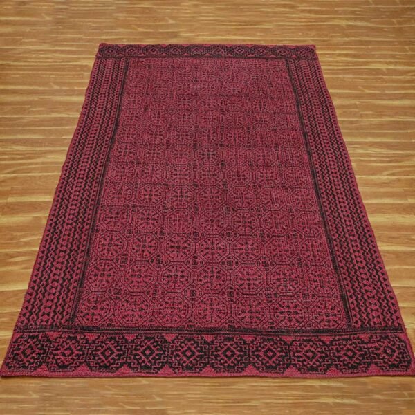 Bordered Handmade Rug Block Printed Area Rug - Image 3