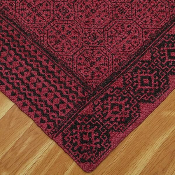 Bordered Handmade Rug Block Printed Area Rug - Image 4