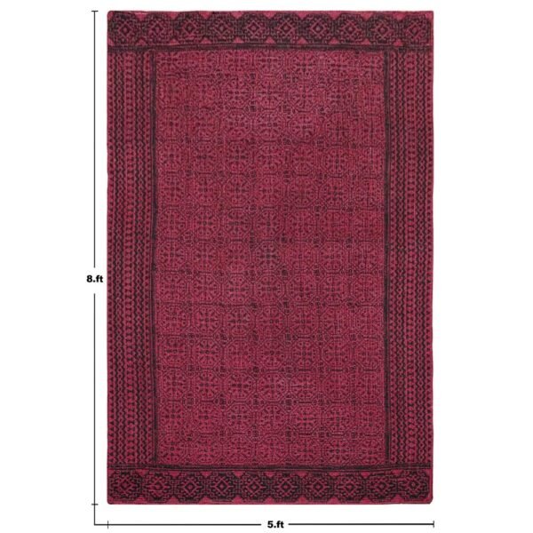 Bordered Handmade Rug Block Printed Area Rug - Image 8