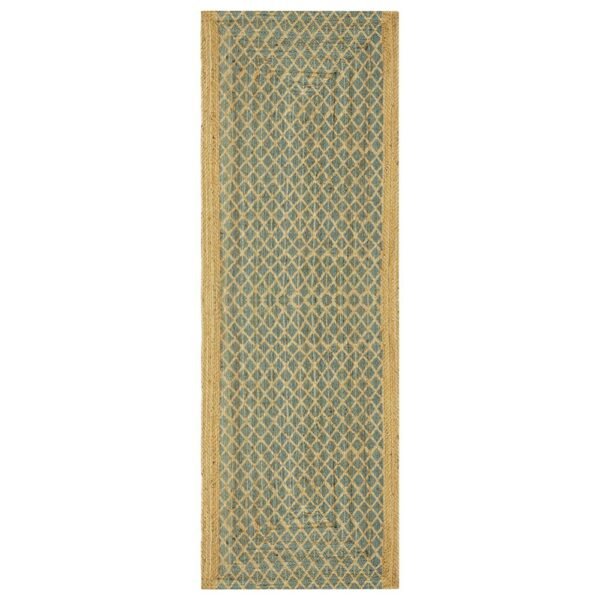 Handmade Jute Rug Green Block Printed  Rug
