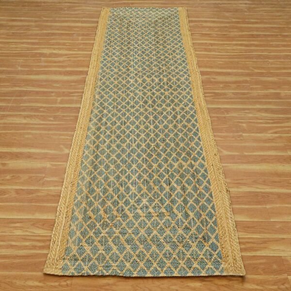 Handmade Jute Rug Green Block Printed  Rug - Image 3