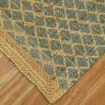 Handmade Jute Rug Green Block Printed  Rug