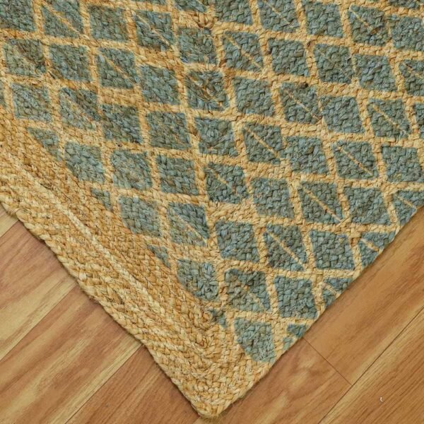 Handmade Jute Rug Green Block Printed  Rug - Image 4