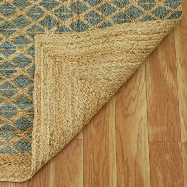 Handmade Jute Rug Green Block Printed  Rug - Image 5