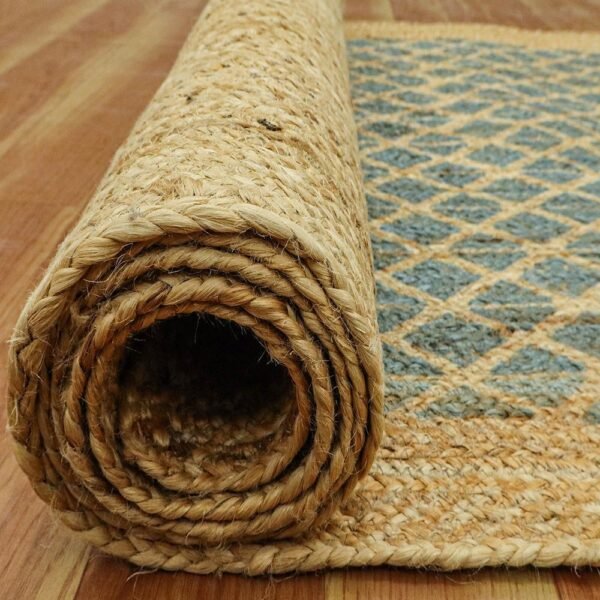 Handmade Jute Rug Green Block Printed  Rug - Image 6