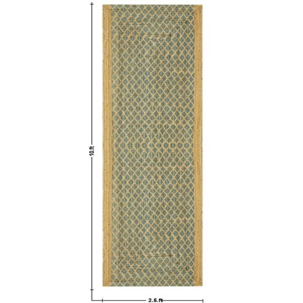 Handmade Jute Rug Green Block Printed  Rug - Image 8