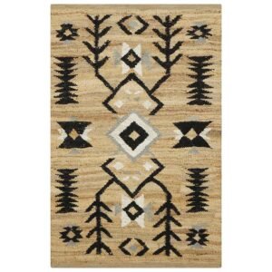 Hand Woven Jute Beige Large Black Area Rug