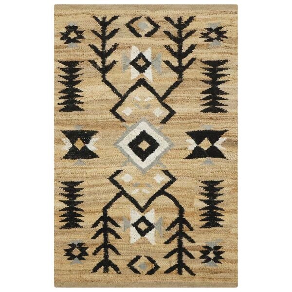 Hand Woven Jute Beige Large Black Area Rug