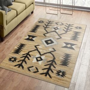 Hand Woven Jute Beige Large Black Area Rug