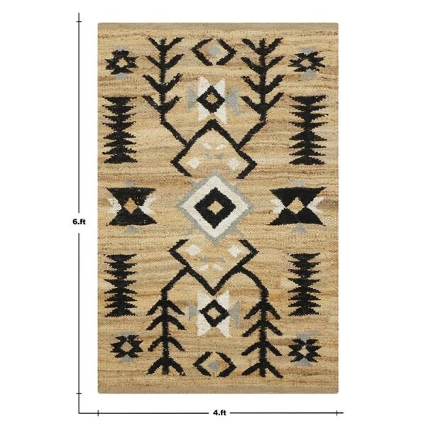 Hand Woven Jute Beige Large Black Area Rug - Image 6