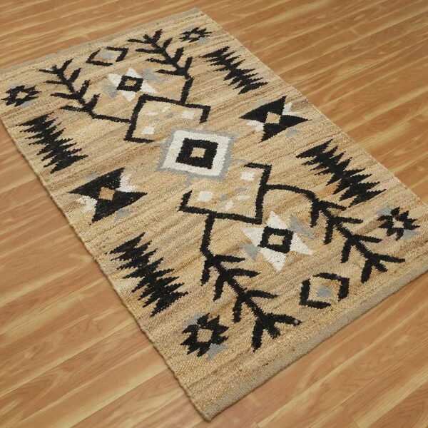 Hand Woven Jute Beige Large Black Area Rug - Image 3