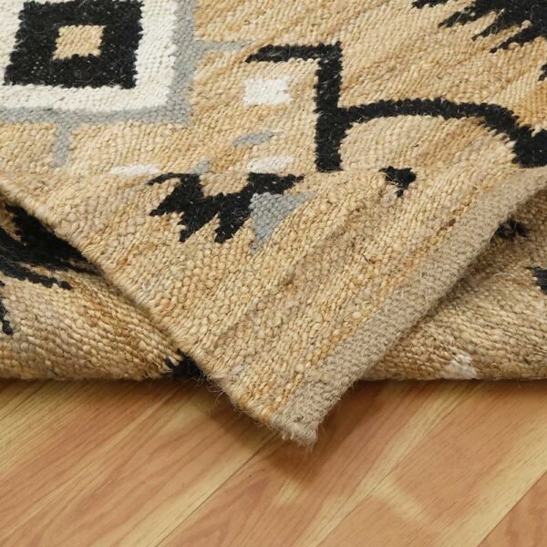 Hand Woven Jute Beige Large Black Area Rug - Image 4
