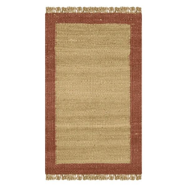 Hand Woven Beige Brown Border Jute Area Rug