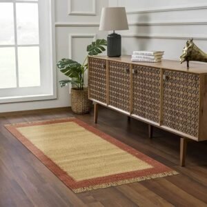 Hand Woven Beige Brown Border Jute Area Rug