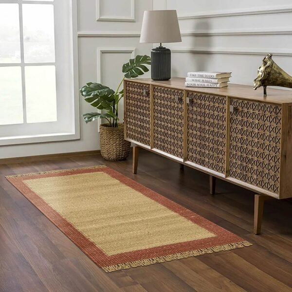 Hand Woven Beige Brown Border Jute Area Rug - Image 2