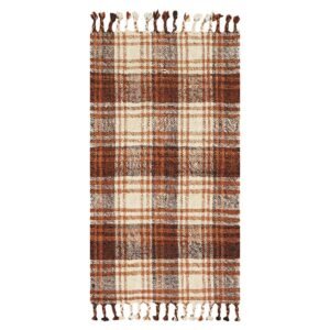 Hand Woven Jute Check Brown Hall Area Rug