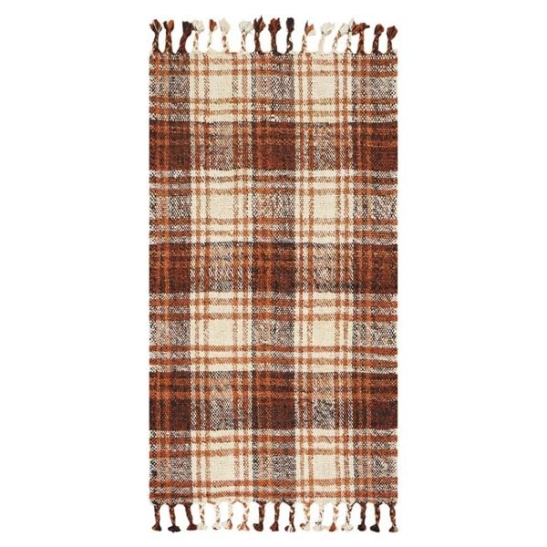 Hand Woven Jute Check Brown Hall Area Rug