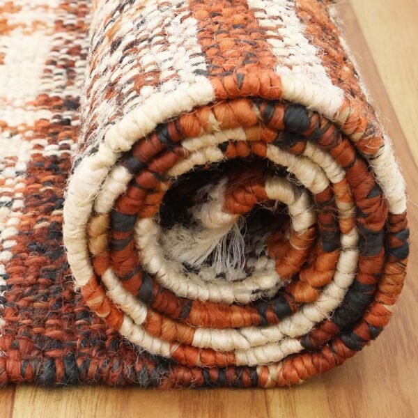 Hand Woven Jute Check Brown Hall Area Rug - Image 7