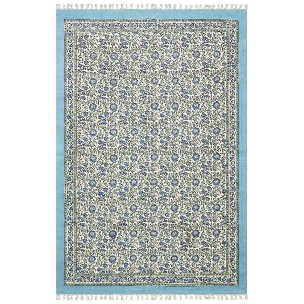 Blue Block Printed Rug Handmade floral rug
