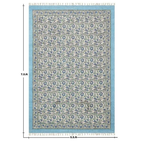 Blue Block Printed Rug Handmade floral rug - Image 3