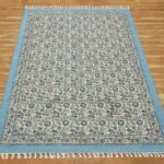 Blue Block Printed Rug Handmade floral rug
