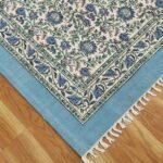 Blue Block Printed Rug Handmade floral rug
