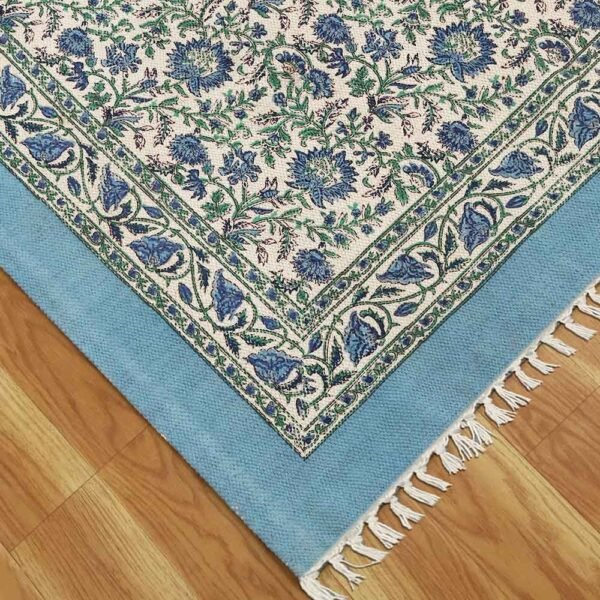 Blue Block Printed Rug Handmade floral rug - Image 5