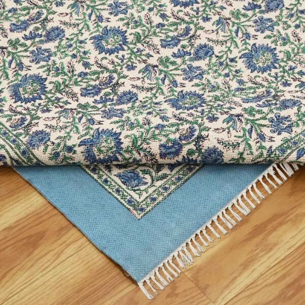 Blue Block Printed Rug Handmade floral rug - Image 7