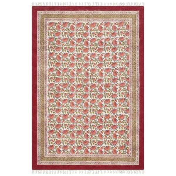Cotton Red Printed Rug Handcrafted Area Rugs
