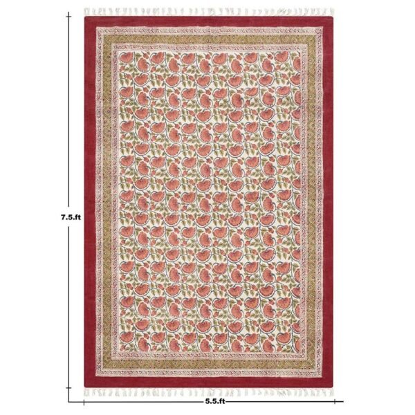 Cotton Red Printed Rug Handcrafted Area Rugs - Image 3
