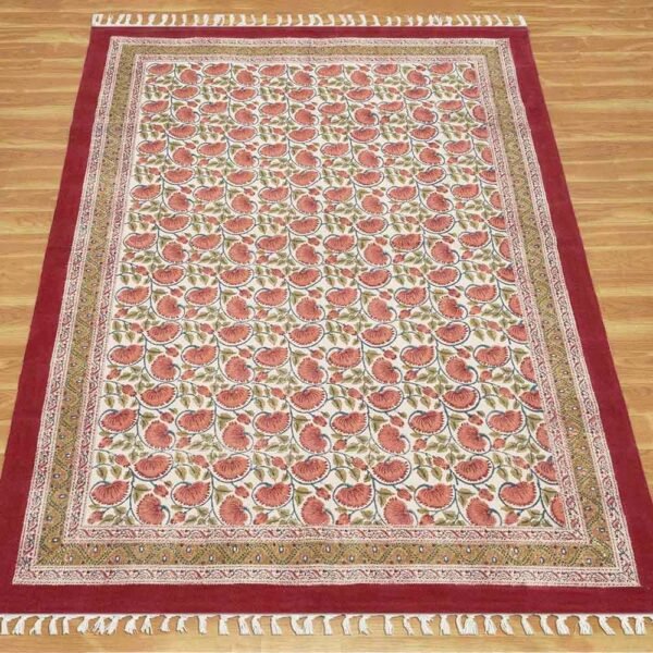 Cotton Red Printed Rug Handcrafted Area Rugs - Image 4