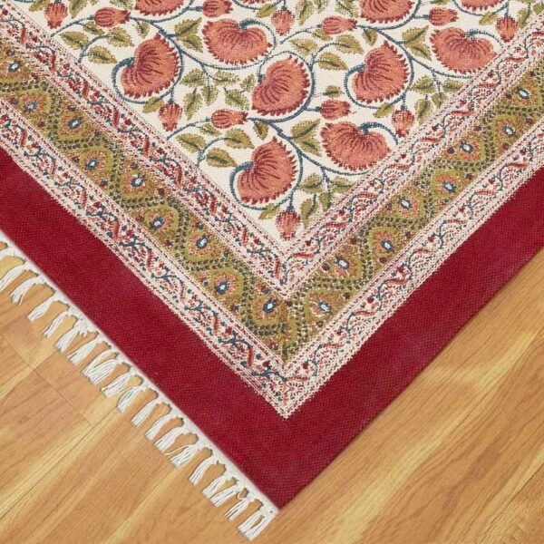 Cotton Red Printed Rug Handcrafted Area Rugs - Image 5