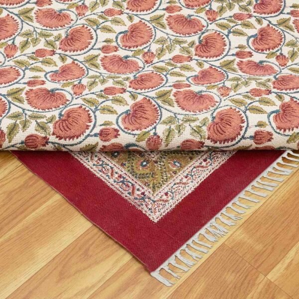 Cotton Red Printed Rug Handcrafted Area Rugs - Image 8