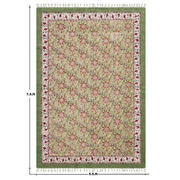 Floral Area Rug Hand Block Printed Cotton Rug - Image 3