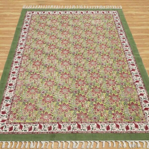 Floral Area Rug Hand Block Printed Cotton Rug - Image 4