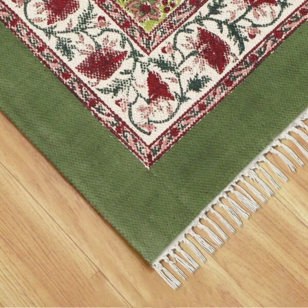 Floral Area Rug Hand Block Printed Cotton Rug - Image 5