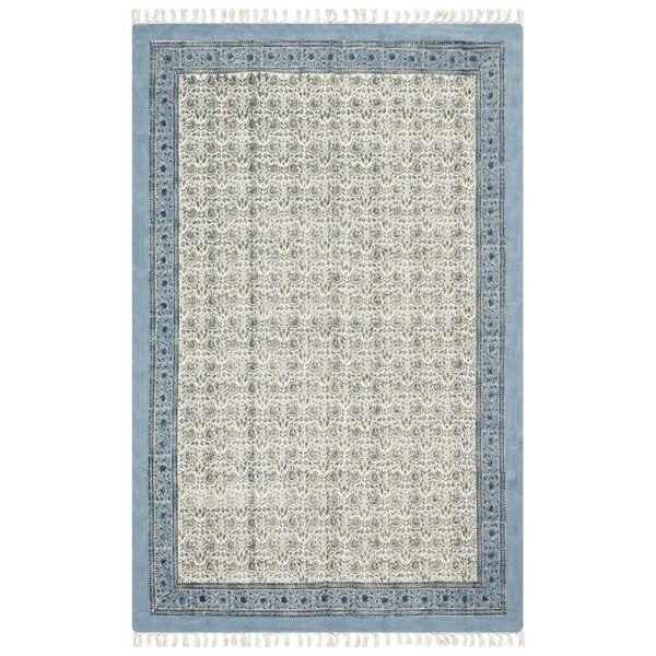 Hand Block Printed Floral Rug Cotton Area Rug