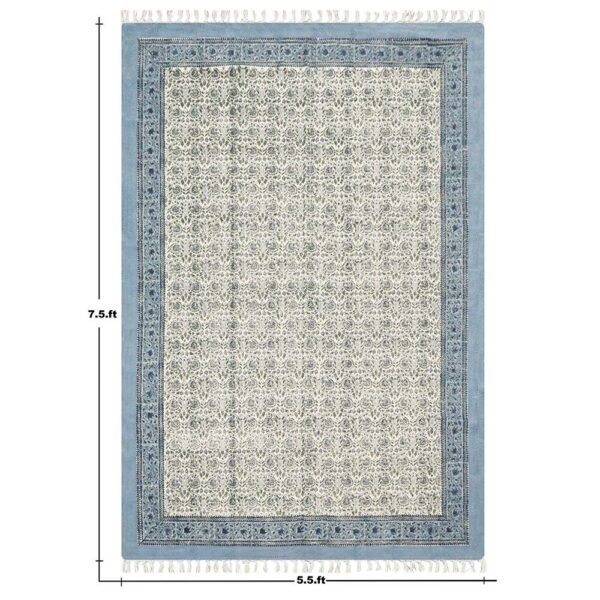 Hand Block Printed Floral Rug Cotton Area Rug - Image 3