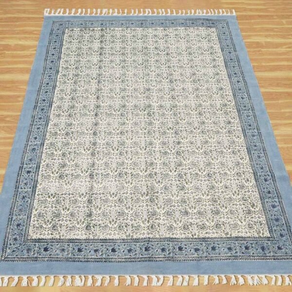 Hand Block Printed Floral Rug Cotton Area Rug - Image 4