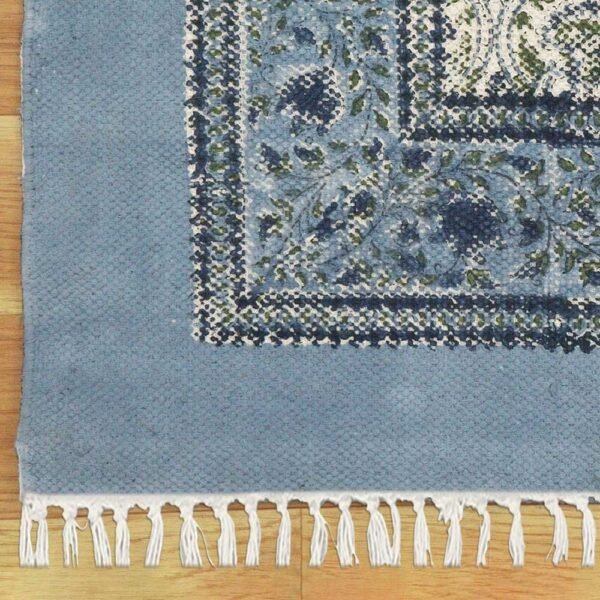 Hand Block Printed Floral Rug Cotton Area Rug - Image 5