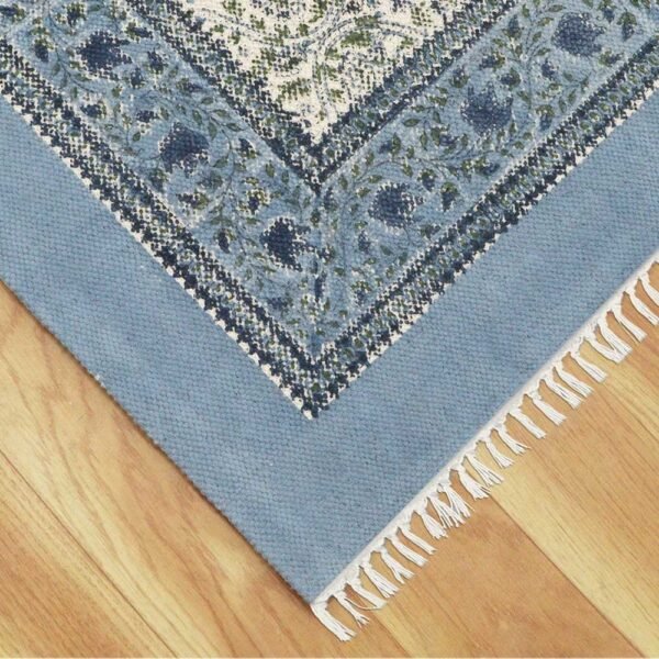 Hand Block Printed Floral Rug Cotton Area Rug - Image 6