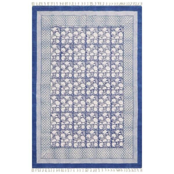 Cotton Large Size Rug Floral Block Printed Rug