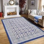 Cotton Large Size Rug Floral Block Printed Rug