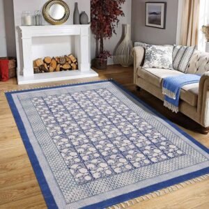 Cotton Large Size Rug Floral Block Printed Rug