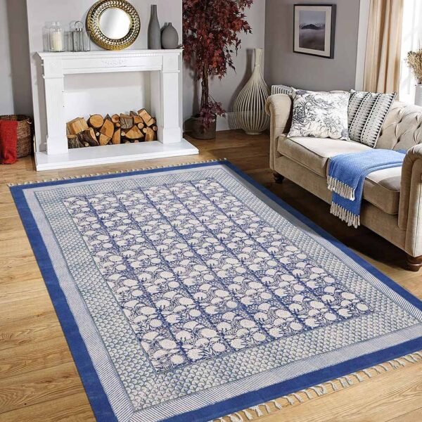 Cotton Large Size Rug Floral Block Printed Rug - Image 2