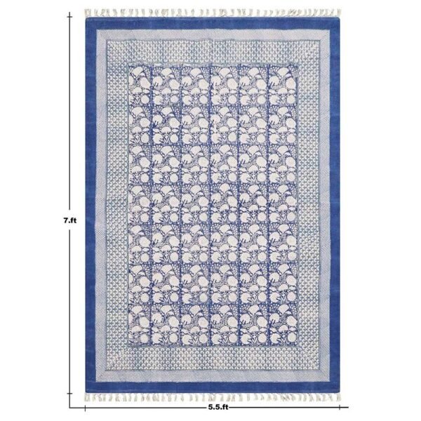 Cotton Large Size Rug Floral Block Printed Rug - Image 3