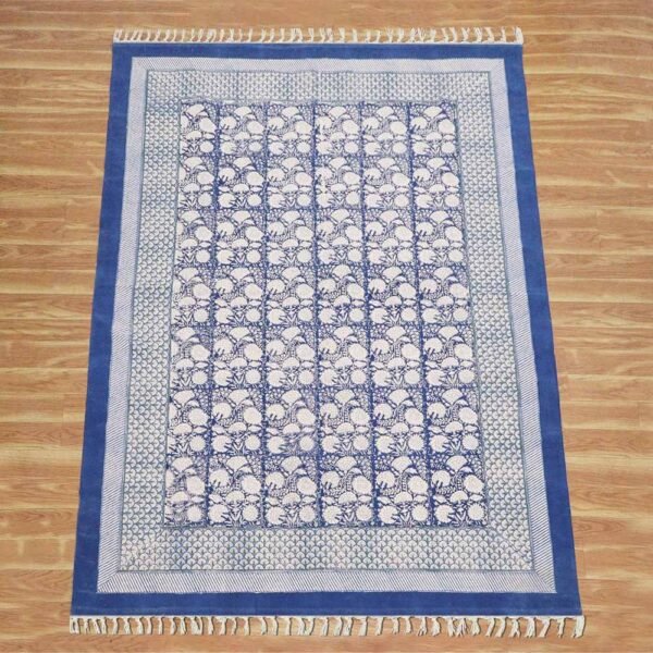 Cotton Large Size Rug Floral Block Printed Rug - Image 4